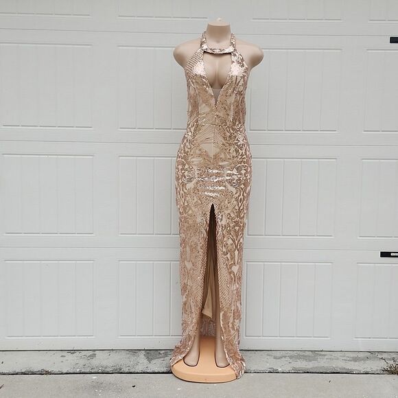 BRAND NEW GORGEOUS V-NECK SEQUINS LONG MERMAID SPLIT EVENING GOWNS - Picture 3 of 16